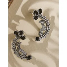 Priyaasi Silver Plated Artificial Stones Studded Contemporary Oxidized Kemp Drop Earrings-picture-24