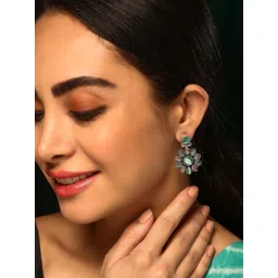 Priyaasi Silver Plated Blue Pink Oxidized Crystal Studded Contemporary Drop Earrings-picture-30