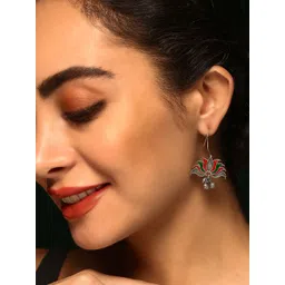 Priyaasi Silver-Plated Contemporary Oxidized Meenakari Drop Earrings-picture-36