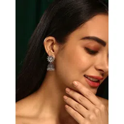 Priyaasi Silver-Plated Crystal Stone Studded Dome Shaped Oxidized Jhumkas-picture-19