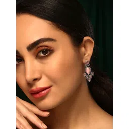Priyaasi Silver Plated Crystals Contemporary Oxidized Drop Earrings-picture-24