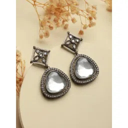 Priyaasi Silver-Plated Floral AD Studded Dangler Earrings for Women-picture-11