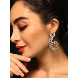 Priyaasi Silver-Plated Floral Oxidised Artificial Stones Drop Earrings-picture-21