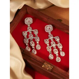 Priyaasi Silver Plated Kundan Studded Contemporary Drop Earrings-picture-34