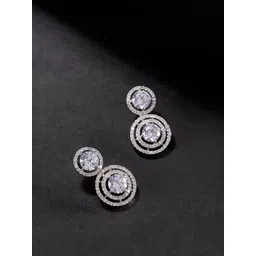 Priyaasi Silver-Toned Rhodium-Plated AD-Studded Handcrafted Circular Drop Earrings-picture-11