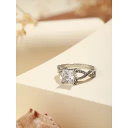 Priyaasi Solitaire Block American Diamond Silver-Plated Finger Ring-picture-37