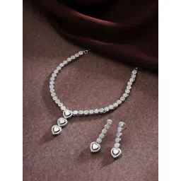 Priyaasi Sterling Silver-Plated American Diamond Jewellery Set with Heart-shaped Brilliance-picture-27