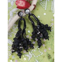 Priyaasi Stones Studded Tasselled Drop Earrings in Black Color-picture-32