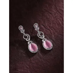 Priyaasi Unveiled Silver-Plated American Diamond Adorned with Pink Stones Dangler Earrings-picture-29