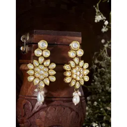Priyaasi White Kundan-Studded & Pearl-Beaded Contemporary Drop Earring-picture-15