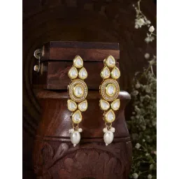 Priyaasi White Kundan Studded & Pearls Beaded Drop Earring-picture-30