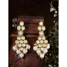 Priyaasi White Kundan Studded & Pearls Beaded Drop Earring-picture-28