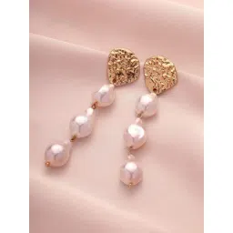 Priyaasi White Pearls Gold Plated Beaded Contemporary Drop Earring-picture-16