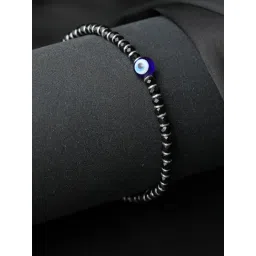 SHEER by Priyaasi Black Sterling Silver Beaded Evil Eye Charm Flexible fit Bracelet-picture-32