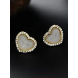 SHEER by Priyaasi Gold & Silver AD Studded Heart Shaped Stud Earring-picture-17