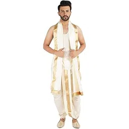 priyakant safawala Ready to Wear Dupion Silk Dhoti With Dupatta For Men Wedding, Pooja And Traditional Function Use It [Waist - Free Size And Height 38 Inches]-picture-33