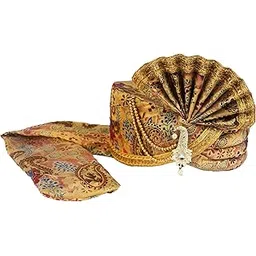priyakant safawala Wedding Collection Keri Safa (Pheta/Pagdi/Turban) For Wedding And Traditional Function Use It (Golden, Free - Size Velcro Adjustable System)-picture-16