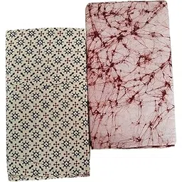 priyanshi Pure Cotton Hand Block print Batik handloom Lungis for Men Pack of 2 (2.25 mtr) off-White & brown-picture-52