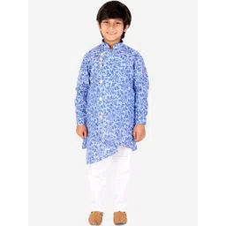 Pro-Ethic STYLE DEVELOPER Boys Blue Printed Angrakha Pure Cotton Kurta with Pyjamas-picture-20