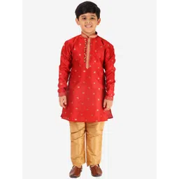 Pro-Ethic STYLE DEVELOPER Boys Ethnic Motifs Printed Pure Silk Kurti with Pyjamas-picture-36