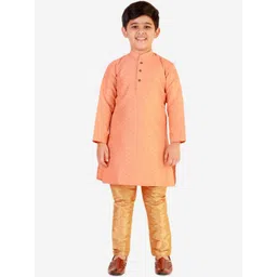 Pro-Ethic STYLE DEVELOPER Boys Orange Self Design Pure Silk Kurta with Pyjamas-picture-11