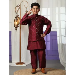 Pro-Ethic STYLE DEVELOPER Boys Paisley Regular Sequinned Pure Silk Kurta with Pyjamas-picture-22