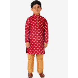 Pro-Ethic STYLE DEVELOPER Boys Red Ethnic Motifs Printed Pure Cotton Kurta with Churidar-picture-33
