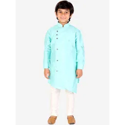 Pro-Ethic STYLE DEVELOPER Boys Turquoise Blue Pure Silk Kurta with Pyjamas-picture-17
