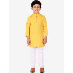 Pro-Ethic STYLE DEVELOPER Boys Yellow & White Striped Kurta with Pyjamas-picture-16