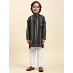 Pro-Ethic Style Developer Kids Black & White Self Design Full Sleeves Kurta with Pyjamas-picture-48