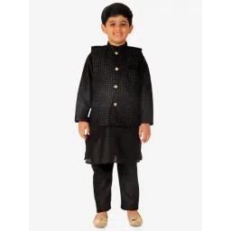 Pro-Ethic Style Developer Kids Black Printed Full Sleeves Kurta, Waistcoat with Pyjamas-picture-46