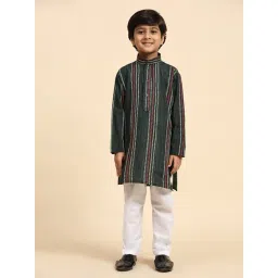 Pro-Ethic Style Developer Kids Green & White Self Design Full Sleeves Kurta with Pyjamas-picture-22