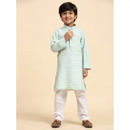 Pro-Ethic Style Developer Kids Mint Green & White Embellished Full Sleeves Kurta with Pyjamas-picture-36