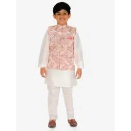 Pro-Ethic Style Developer Kids Peach & White Floral Full Sleeves Kurta, Waistcoat with Pyjamas-picture-31