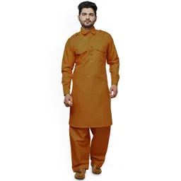 Pro-Ethic STYLE DEVELOPER Men Angrakha Pathani Pure Cotton Kurta with Pyjamas-picture-16