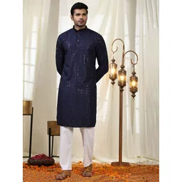 Pro-Ethic STYLE DEVELOPER Men Embellished Floral Embroidered Sequins Jacquard Kurta-picture-28