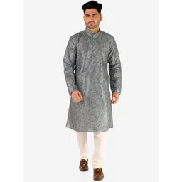 Pro-Ethic STYLE DEVELOPER Men Grey Pure Silk Kurta with Pyjamas-picture-35