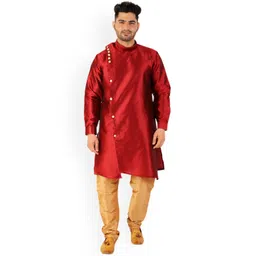 Pro-Ethic STYLE DEVELOPER Men Maroon Angrakha Kurta with Pyjamas-picture-12