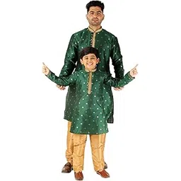 pro-ethic style developer Men's & Boys Silk Printed Father Son Matching Ethnic Wear Kurta Pyjama Set | Jaquard (Combo) B-108-picture-28