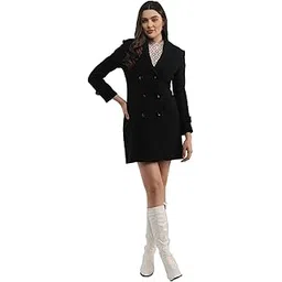 pro-tex Women Solid Winter Wear Double Breasted Woolen Overcoat Jet Black XXL-picture-12