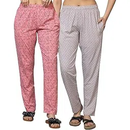 probasic Women's Printed Cotton Pyjama | Soft & Comfortable Regular Fit Sleepwear for Women | Casual Pajamas for Home, Nightwear & Loungewear | Pack of 2 | Multicolour-picture-12