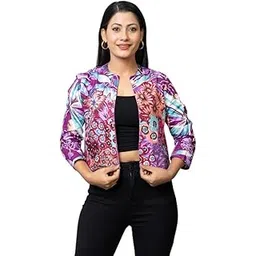 probasic Women's Printed Summer Crop Coat | Slim Fit Cotton Jacket | Lightweight Short Outerwear | Trendy Casual Wear for Daily, Office, Vacation, Street Style, Evening & Party Fashion | Purple-picture-11