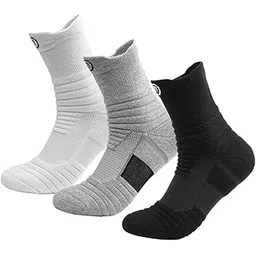 proberos 3 Pairs Professional Sport Socks for Men, Breathable Cricket Socks, Anti-slip Sole Design, Towel Cushioning Athletic Sports For Basketball, Football, Running, Cycling, Workout-picture-17
