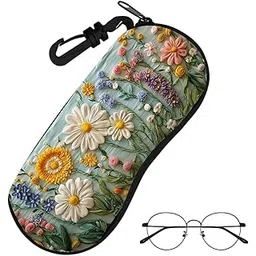 proberos Eyeglasses Storage Zipper Travel Case, Fashion Oil Paint Floral Embossed Design, Hard Shell Protective Glasses Box with Clasp, Portable Sunglasses Holder-picture-10