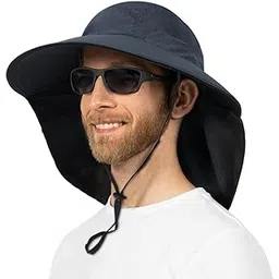 proberos Sun Hat UPF50+ Wide Brim Bucket Hat with Neck Flap Breathable Mesh Outdoor UV Protection Fishing with Chin Strap Lightweight Packable Travel for Hiking,Travel,Navy Blue-picture-15