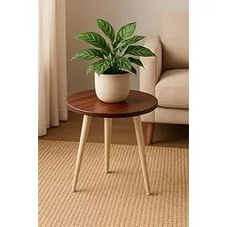 Product Image CraftsX2Z Modern Round Side Table Marble Look Top with Wooden Legs | Engineered Wood Table for Living Room Bedroom Balcony | White & Natural Wood Finish Brown-picture-11