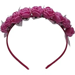 productmine Floral hairband Flower Hair Band flower hair accessories Head Band floral for Women and Girls Tiara for women wedding - Artificial Dark Pink Color : 2 Pc-picture-25
