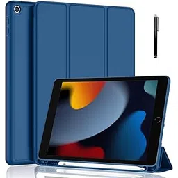 ProElite Smart Case for iPad 10.2 inch 2021 9th/8th/7th Gen [Auto Sleep/Wake Cover] [Pencil Holder] [Soft Flexible Case] Recoil Series - Dark Blue with Stylus Pen-picture-0