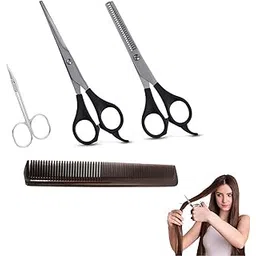 Professional Barber Scissors For Hair Cutting Set; Thinning/Trimming Scissor, Beard & Mustache Scissors, Salon Comb; Self Hair Cutting Kit for Men, Women, Pets (Set of 4)-picture-30