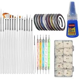 Professional Nail Art Kit with Striping 10PCS Tape, Dotting Pen 5PCS Tools, Brushes 15PCS, Adhesive and 500pcs nail with 1 big glue Complete Manicure Design Set-picture-53